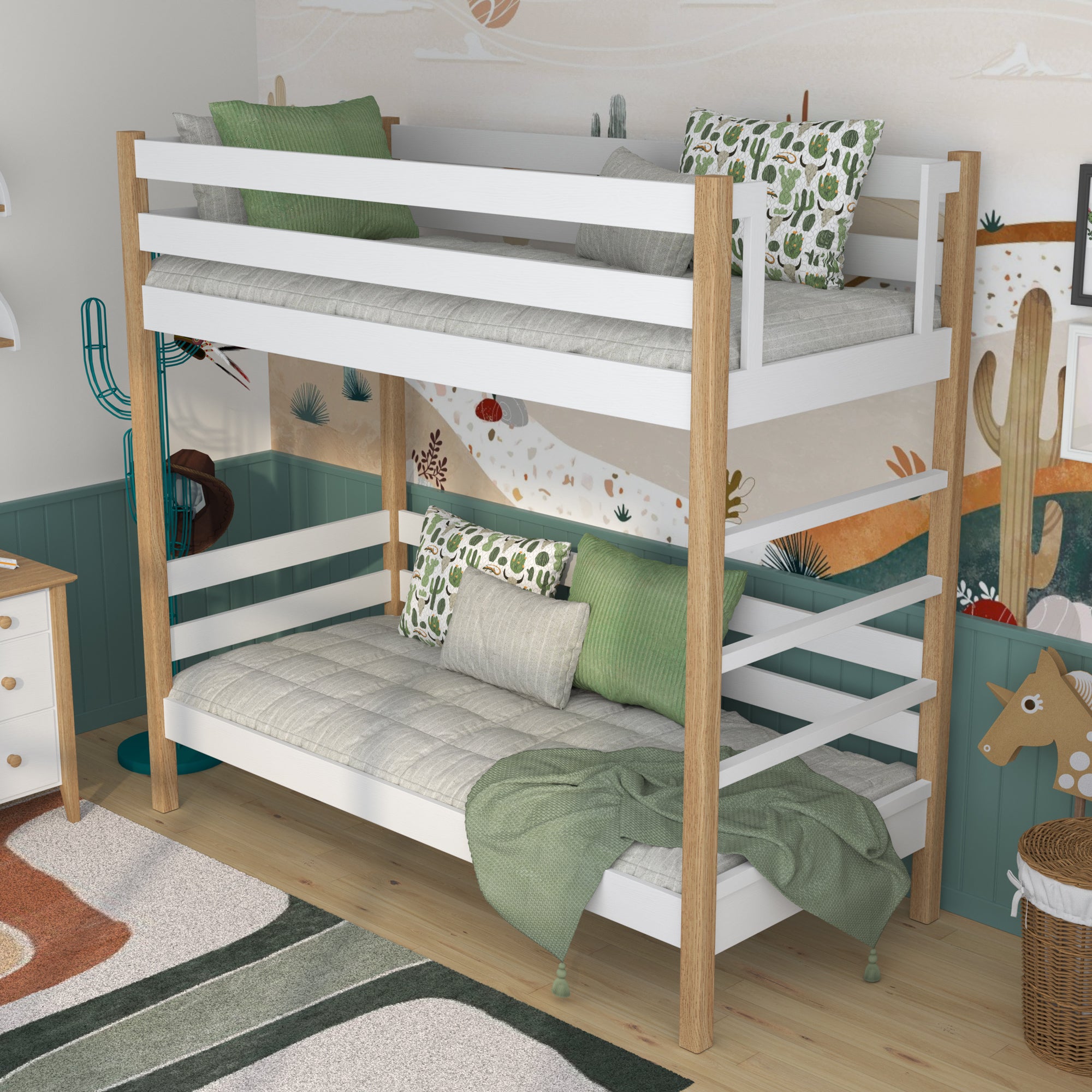 Etagenbett Weiß-Eiche aus Holz – Maße und Schema, Nizio