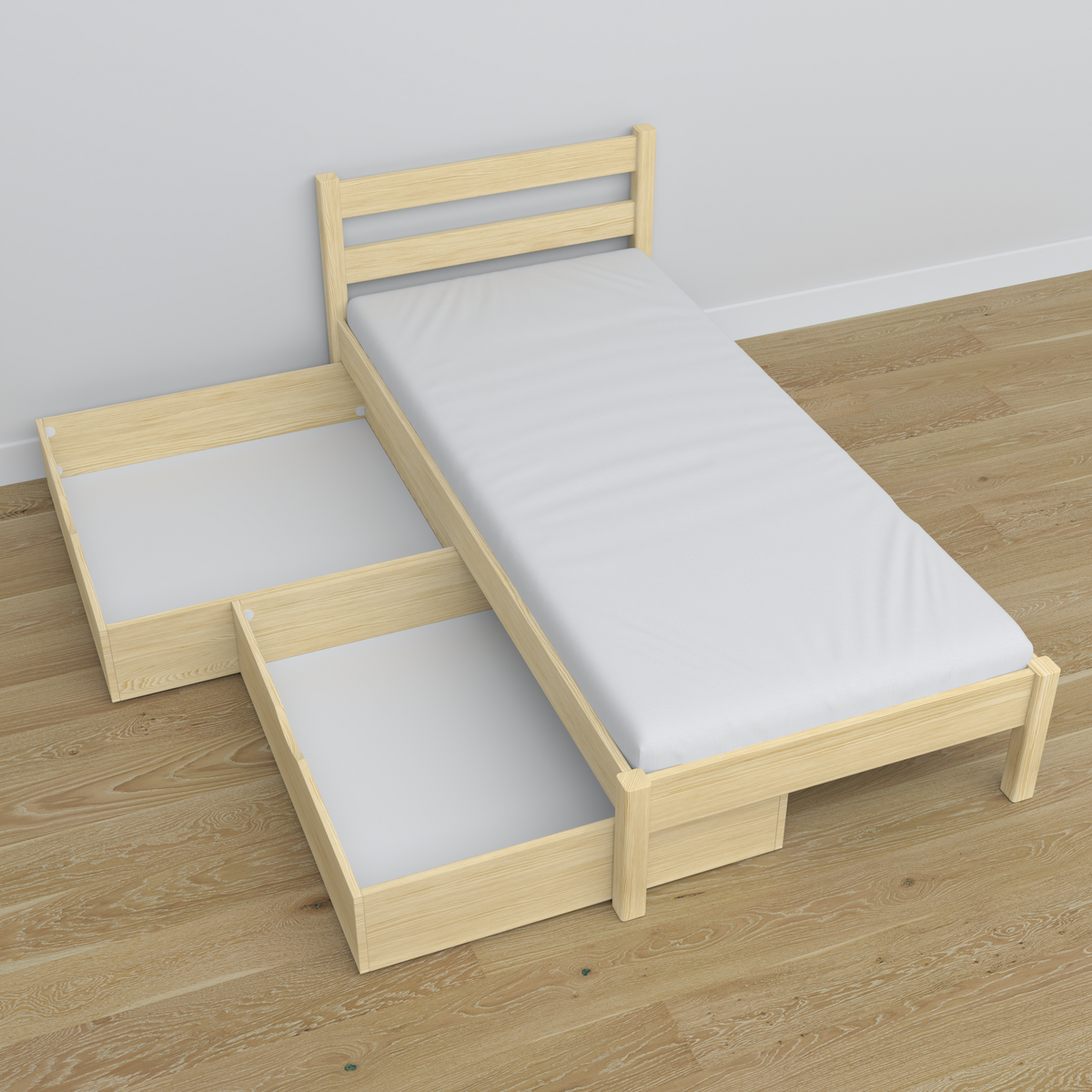 Letto con cassetto in legno pino trasparente – dimensioni e schema, Nizio Home