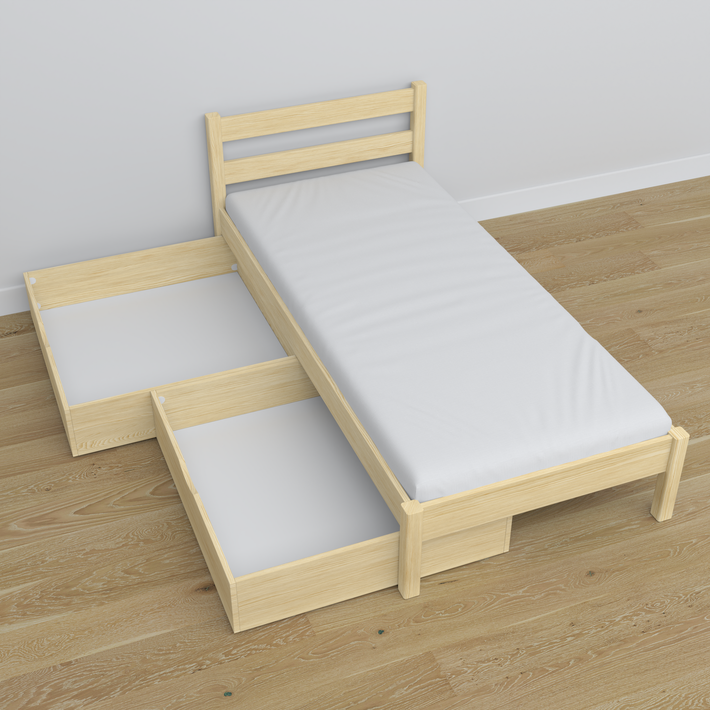 Letto con cassetto in legno pino trasparente – dimensioni e schema, Nizio Home