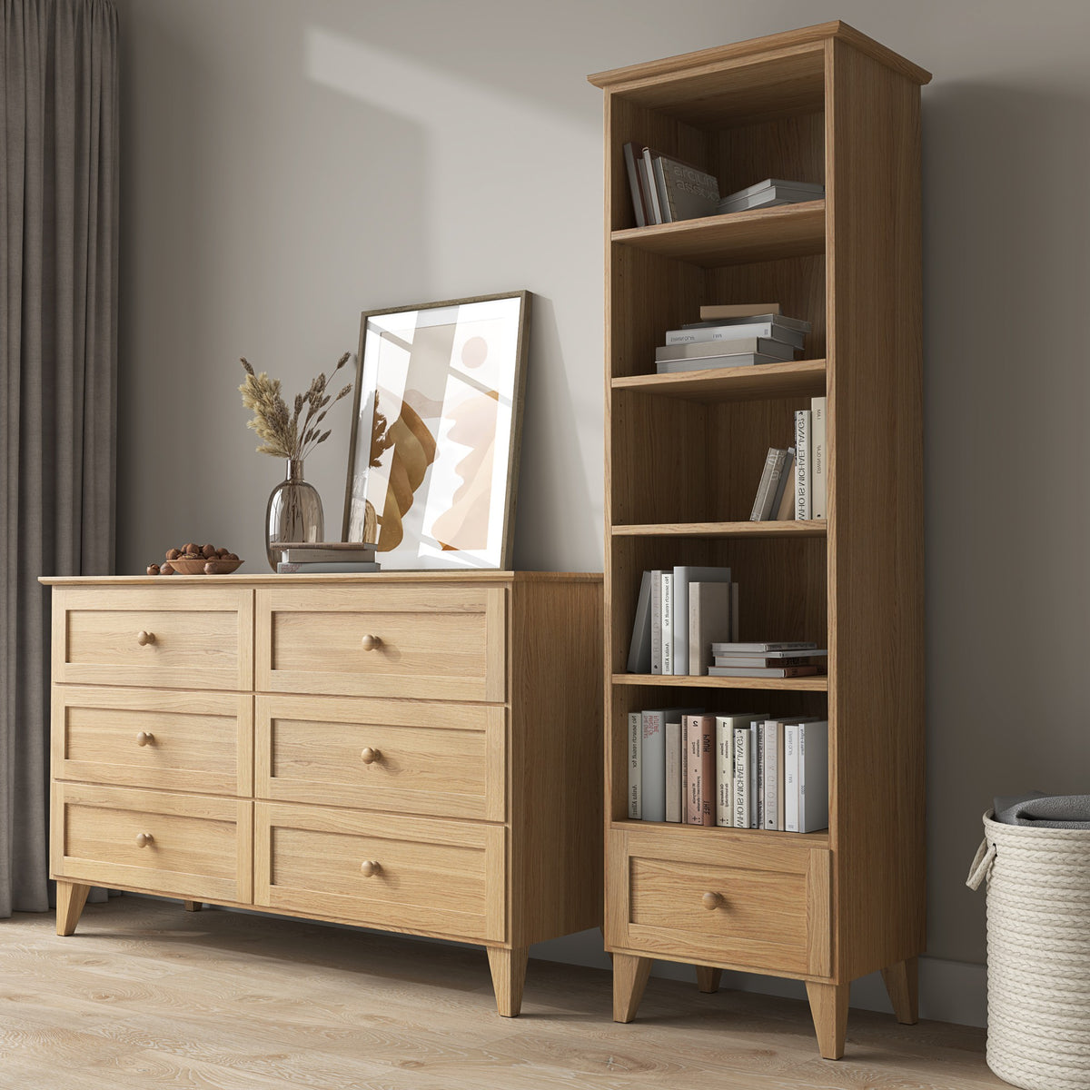 Commode 6S chêne naturel en chêne – vue de côté, profondeur i profil