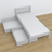 Letto grigio con cassetto in legno – vista diagonale