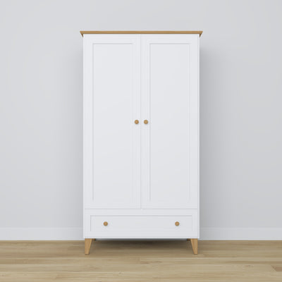 Wooden wardrobe 2D1S Scandi white / natural oak