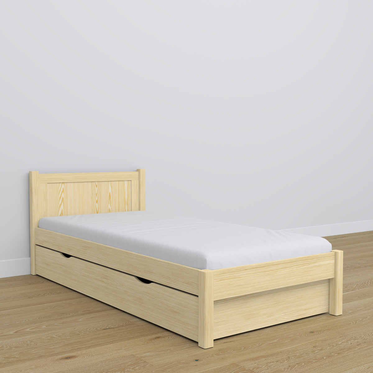 Wooden bed with drawer clear pine – child’s room, scandi arrangement