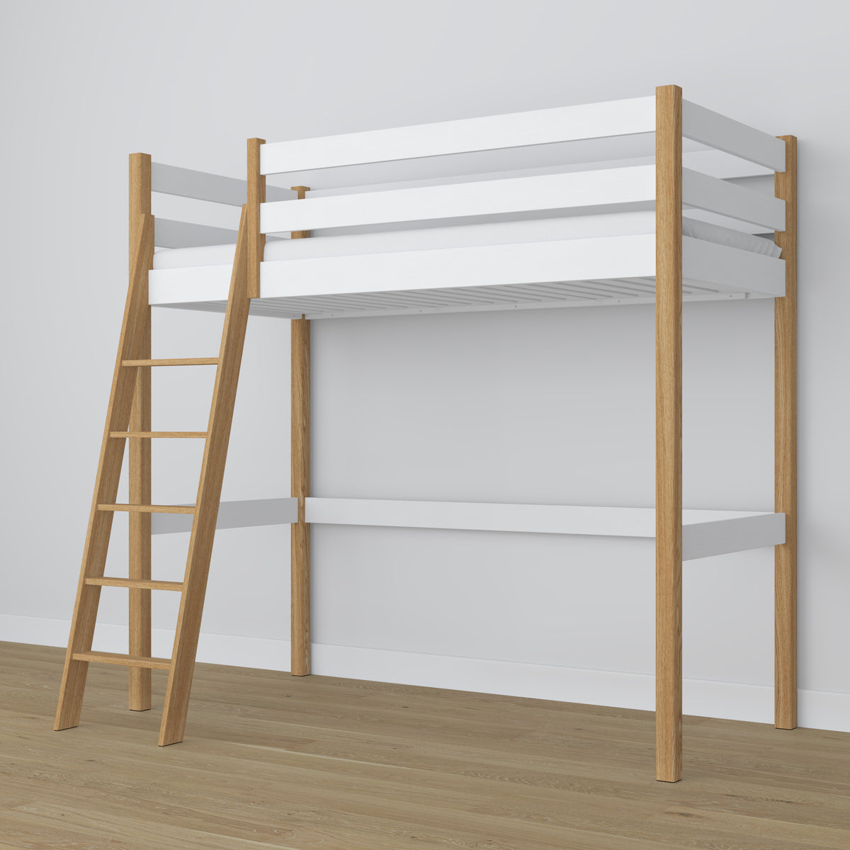 Hochbett weiß-eiche aus Holz – Maße und Schema, Nizio
