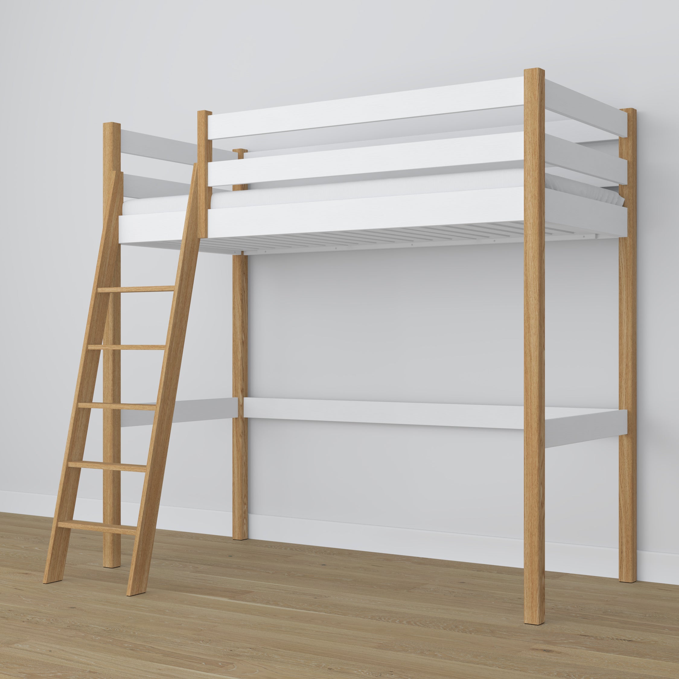 Hochbett weiß-eiche aus Holz – Maße und Schema, Nizio