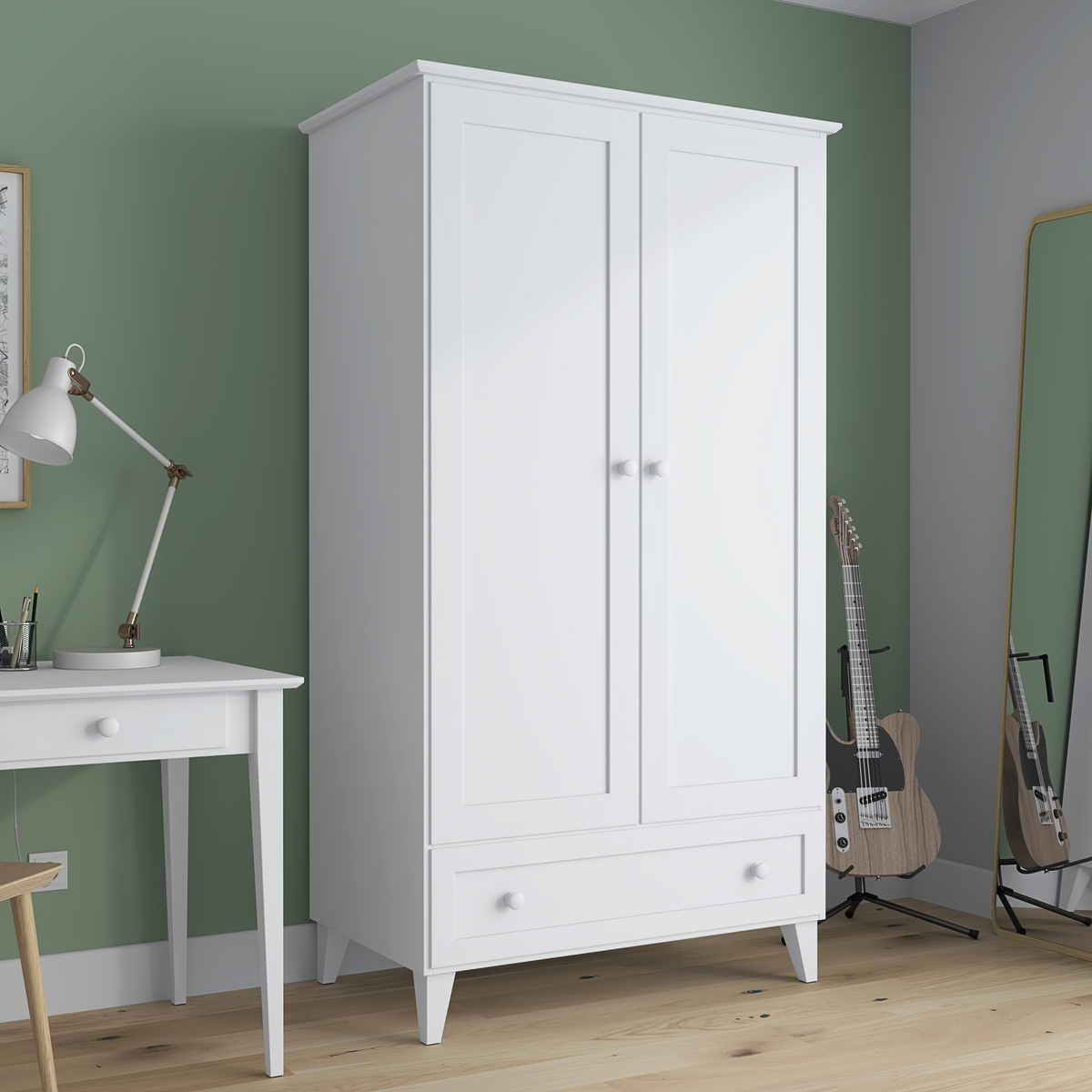 Armadio in legno 2D1S Scandi bianco