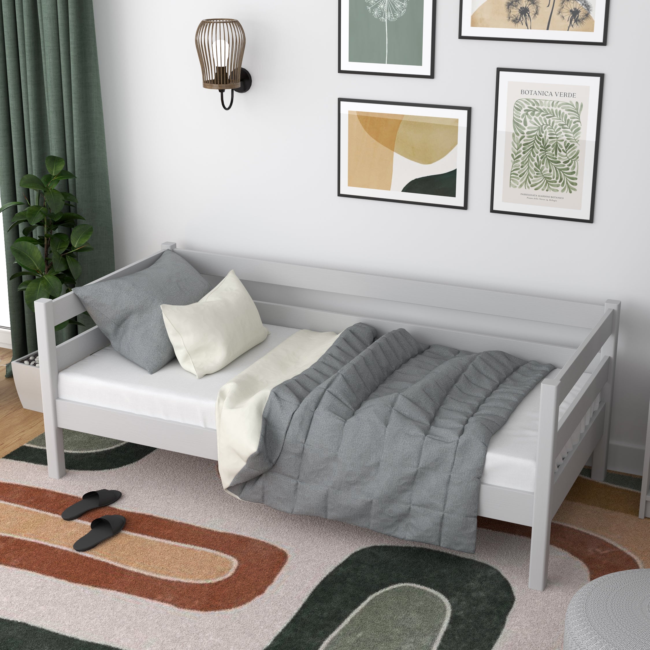 Sofa-lit en bois gris – vue de côté, forme et proportions du meuble
