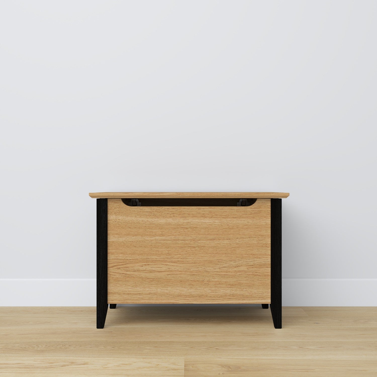 Baule in rovere naturale con nero – contenimento e seduta, stile scandinavo Nizio