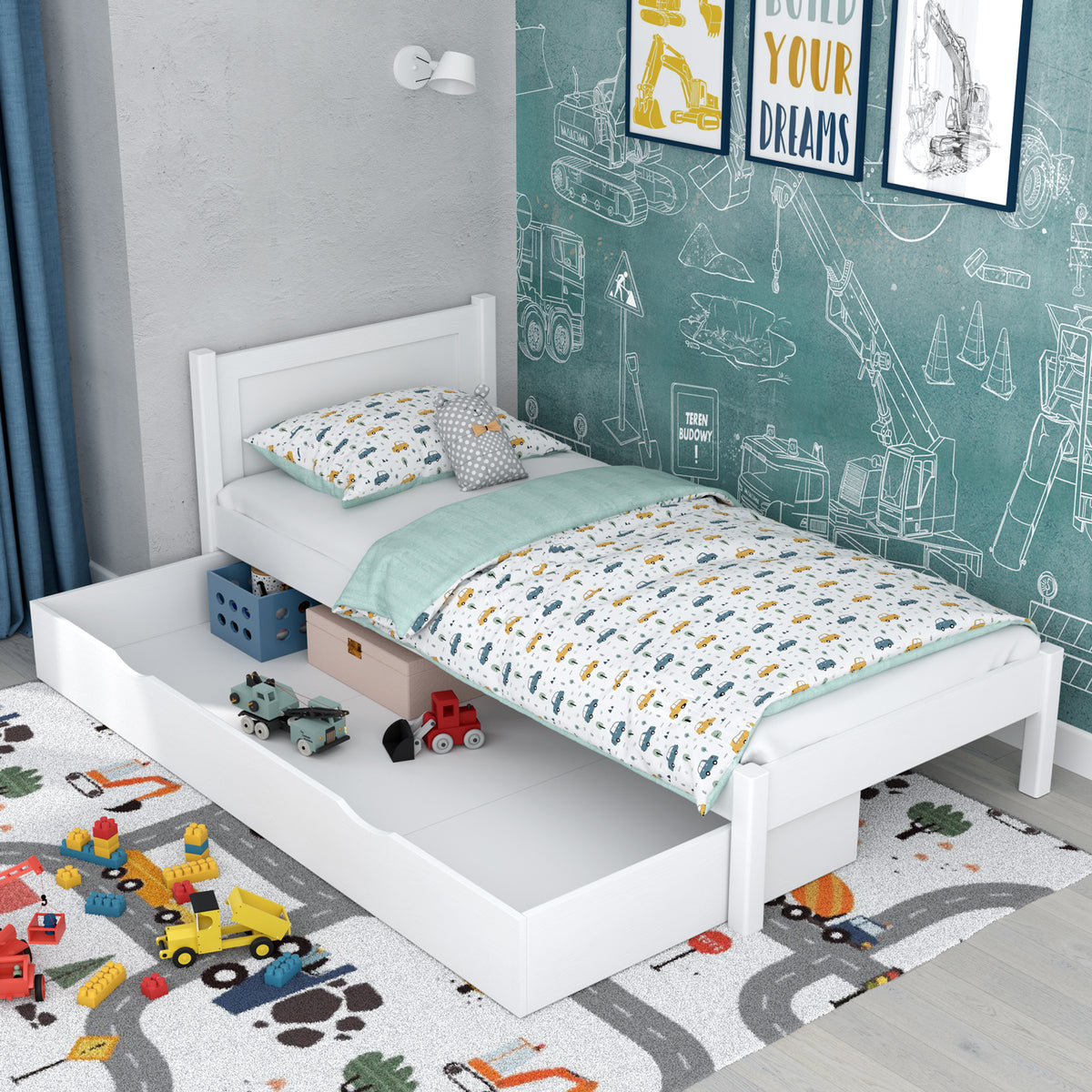 White Bed with Drawer – Spacious Storage, Wooden, for Children, Nizio