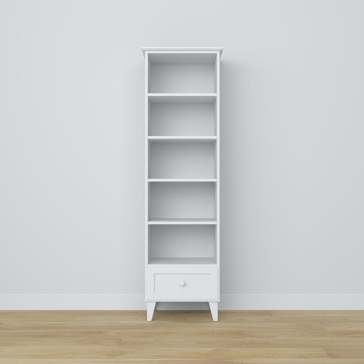 Scaffale con cassetto in legno bianco 57 cm – salotto e studio, stile scandinavo