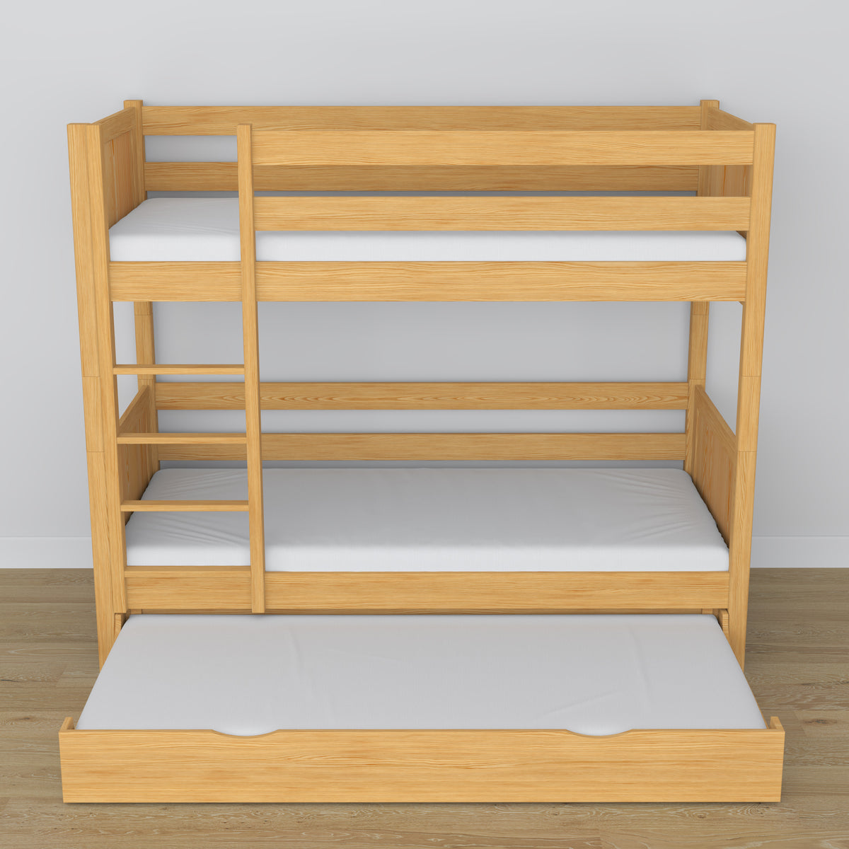 Lit superposé en bois pin naturel – échelle, barrières, tiroir na dodatkowy matelas