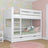 Letto a castello in legno bianco – cassetto aperto, capiente vano sotto letto