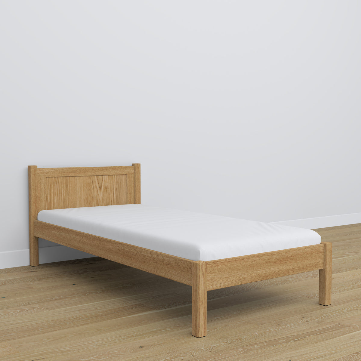 Lit simple en chêne chêne naturel – détails des assemblages et du bois, Nizio Home
