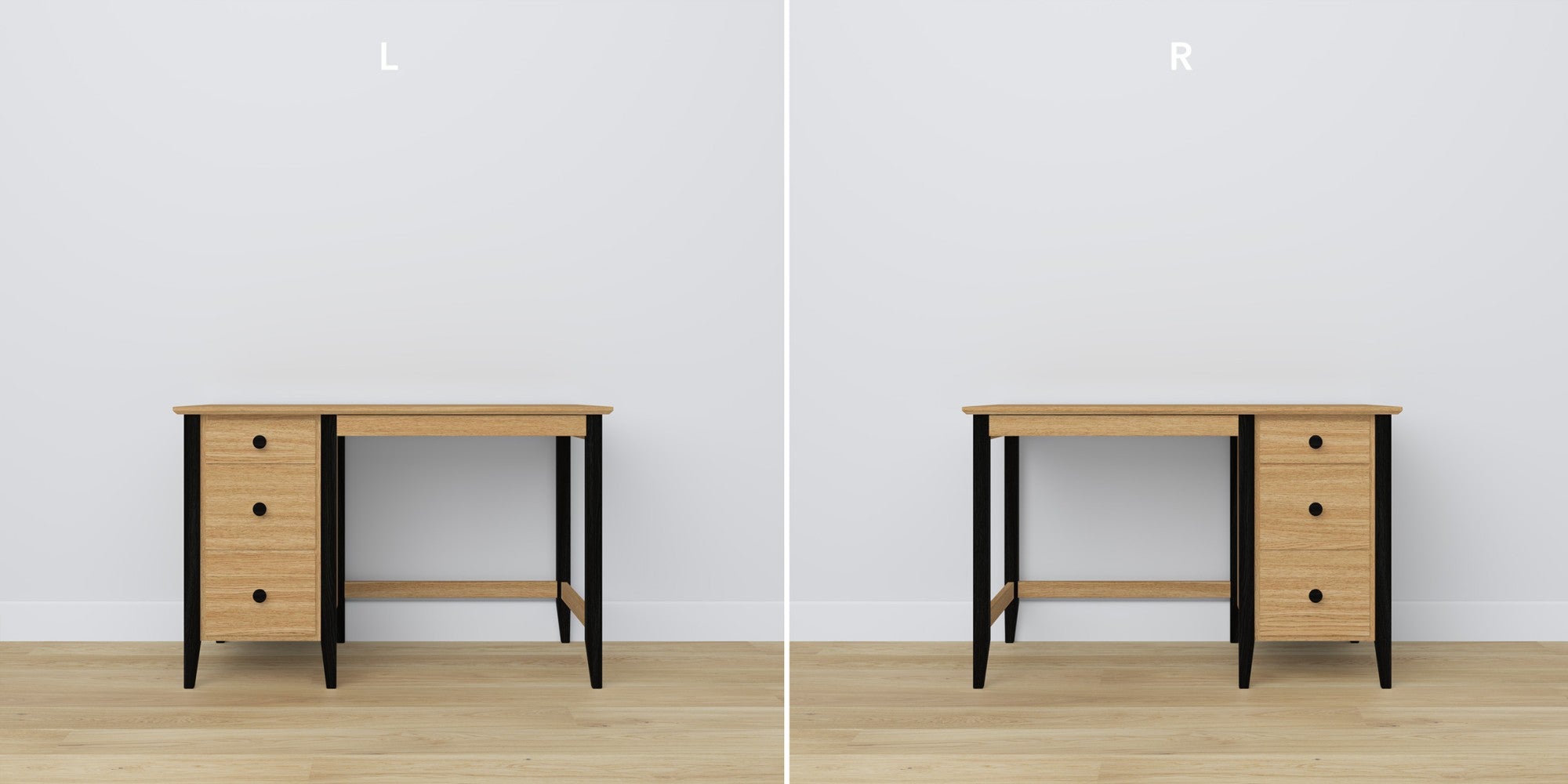 Scrivania 3S in rovere naturale con nero in nello studio – allestimento scandinava, Nizio