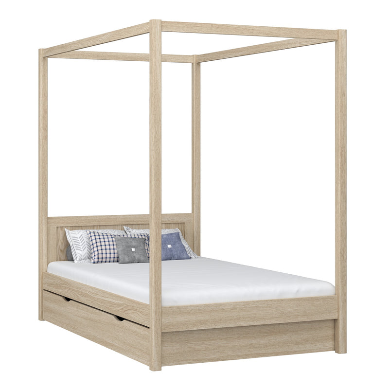 Himmelbett mit Baldachin und Schublade Eichenholz gebleichte Eiche – Kinderzimmer, Scandi-Stil