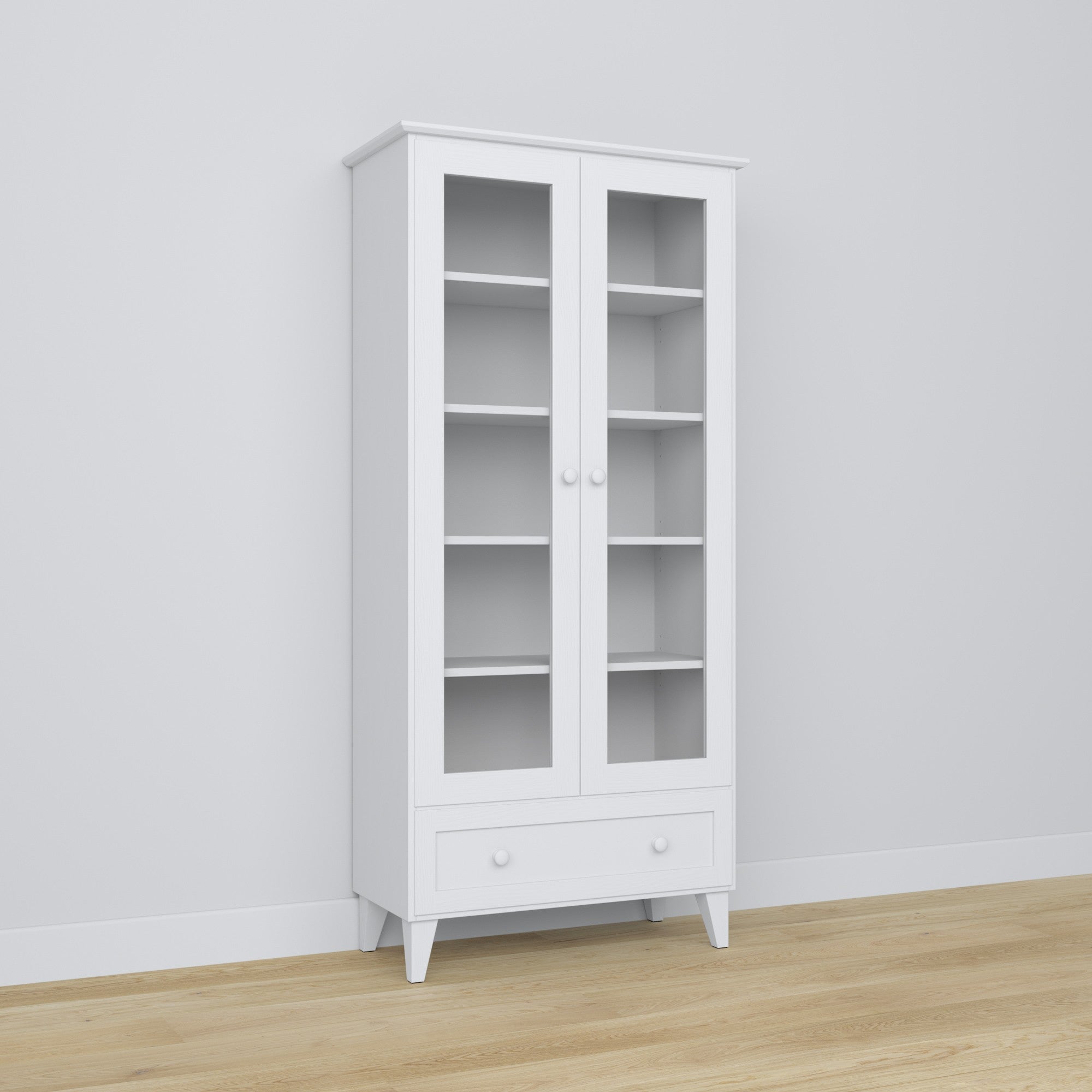 Vetrina 1S 90 bianco – in legno, porte in vetro, vista frontealny