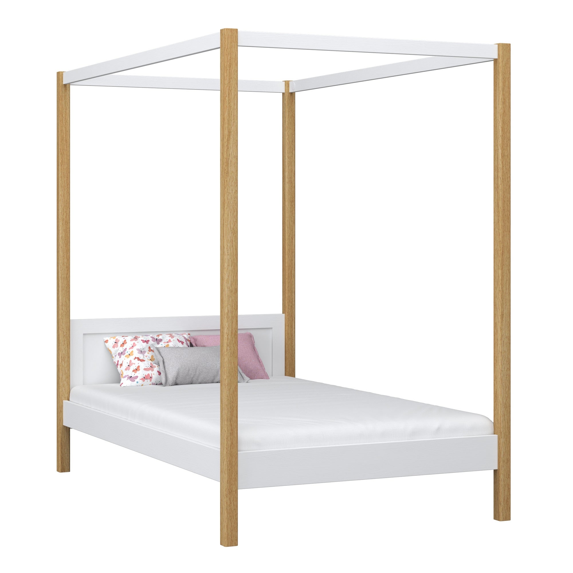 Lit à baldaquin en bois blanc-chêne – chambre d'enfant, style scandinave Nizio