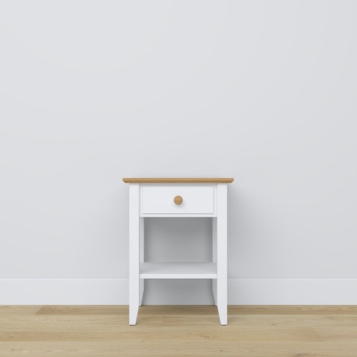Wooden bedside table 1S N01 Scandi white / natural oak