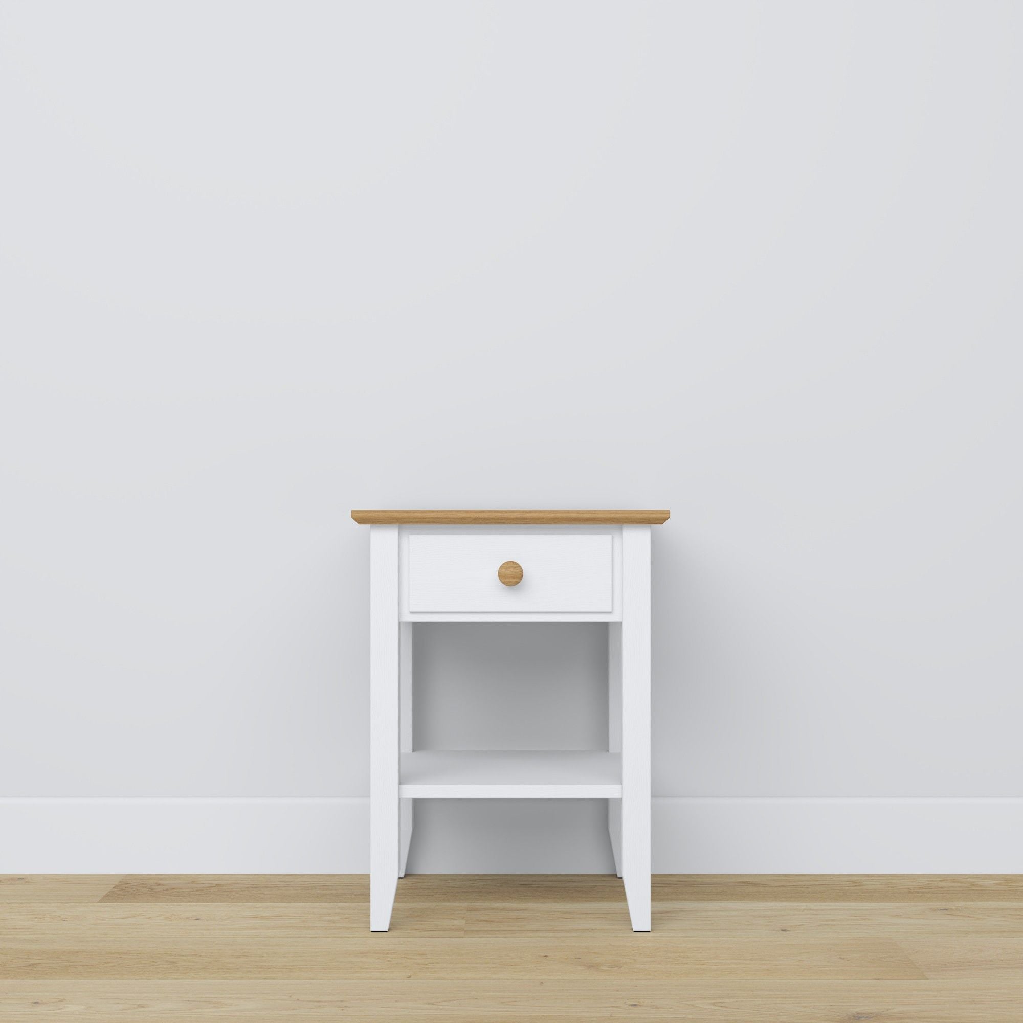Wooden bedside table 1S N01 Scandi white / natural oak
