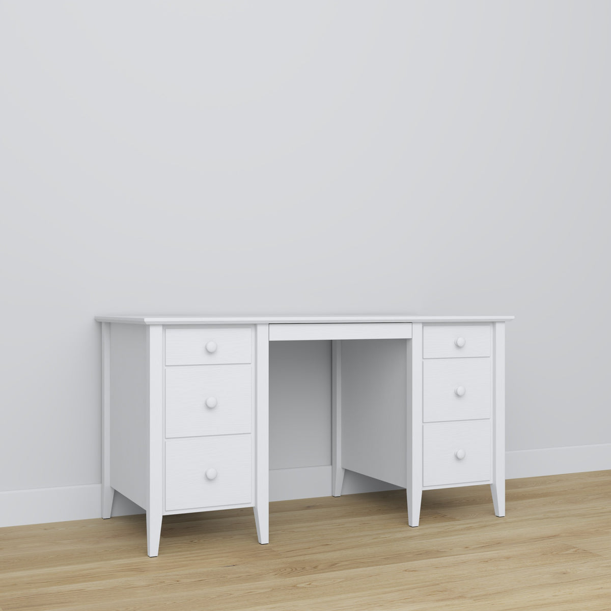 Scrivania 6S bianco – in legno, szeroki piano, vista frontealny, Nizio