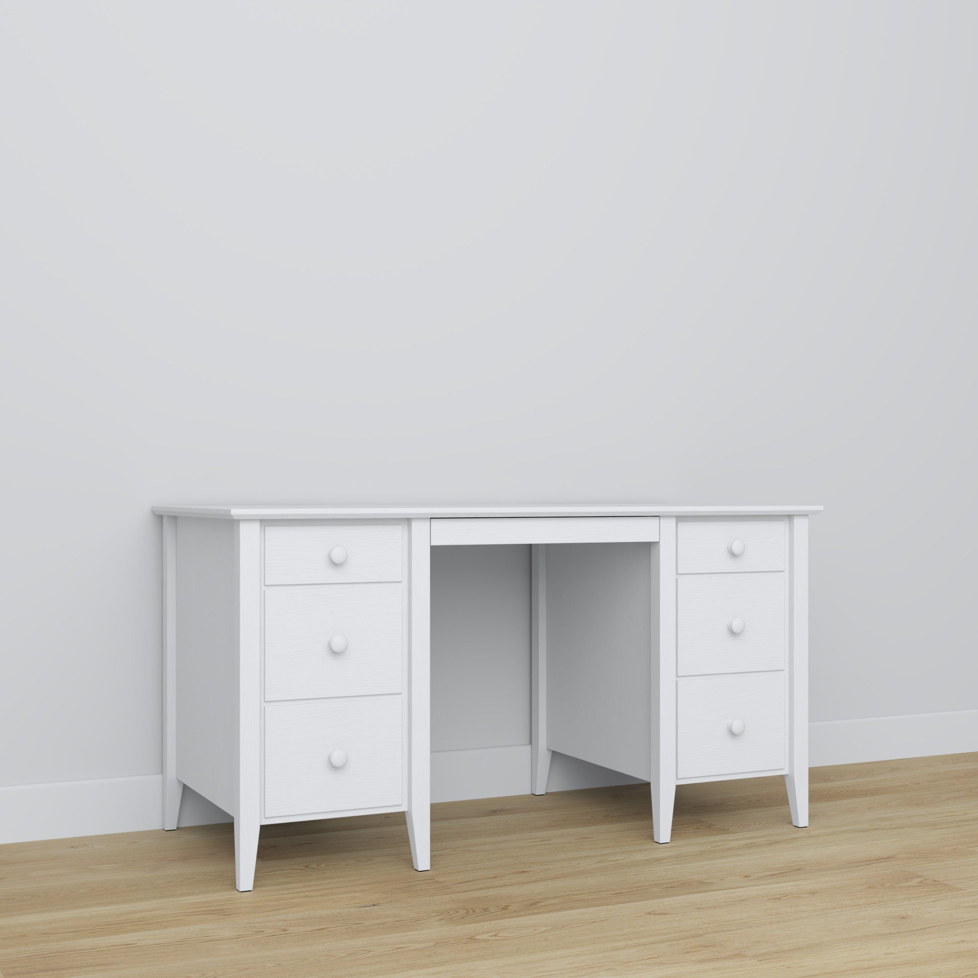 Scrivania 6S bianco – in legno, szeroki piano, vista frontealny, Nizio