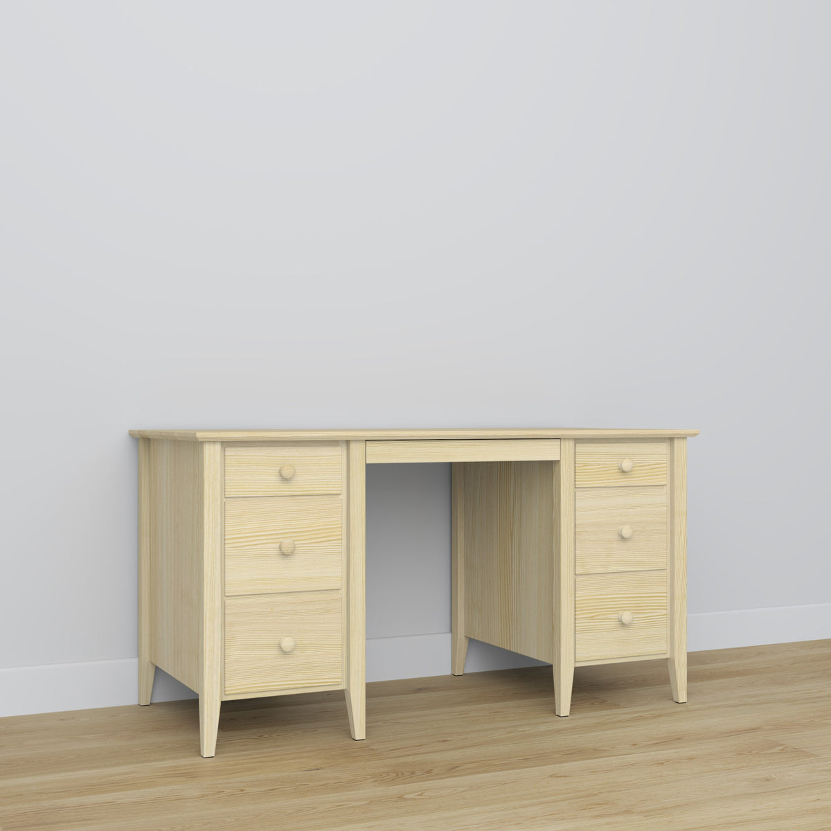 Desk 6S clear pine wood – side view, tabletop depth
