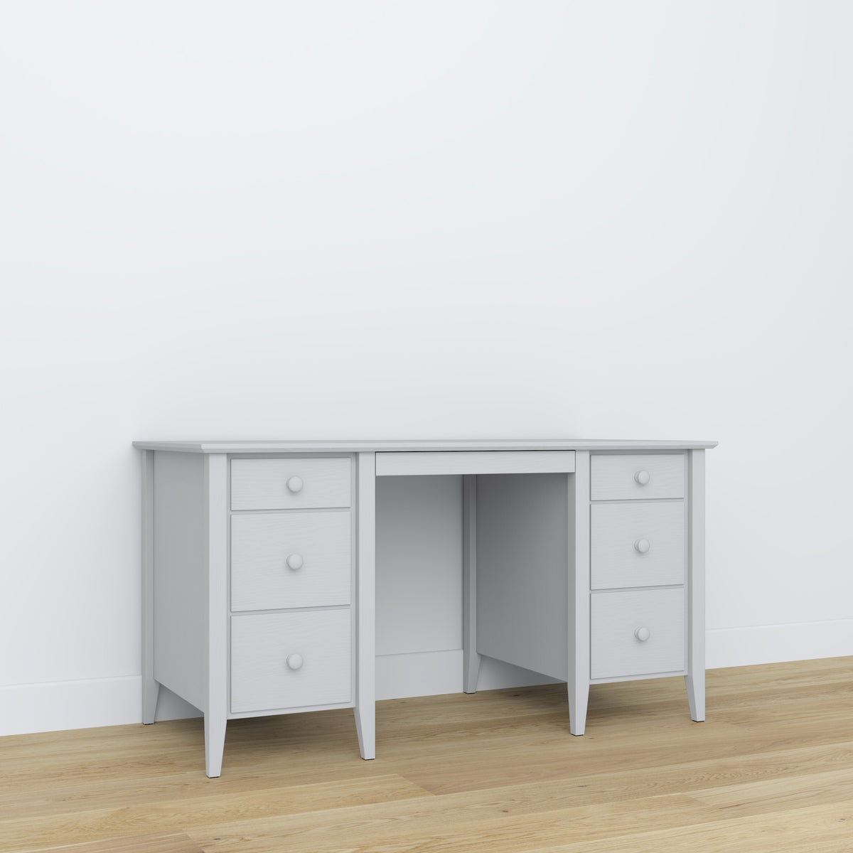 Scrivania 6S grigio – in legno, szeroki piano, vista frontealny, Nizio
