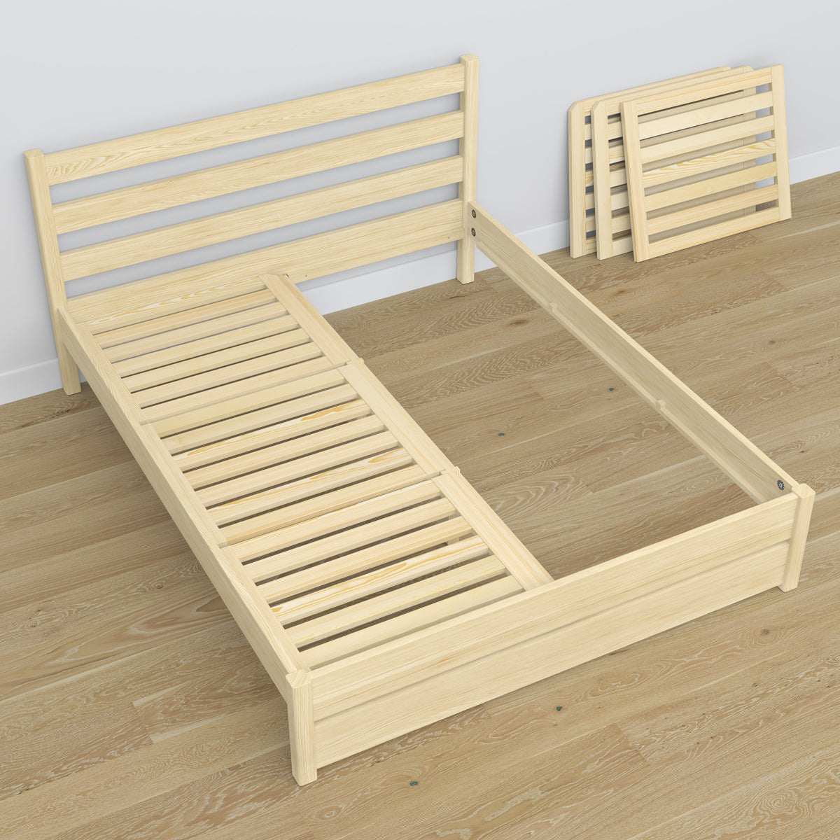 Letto matrimoniale pino trasparente in legno – dimensioni e schema, Nizio Home