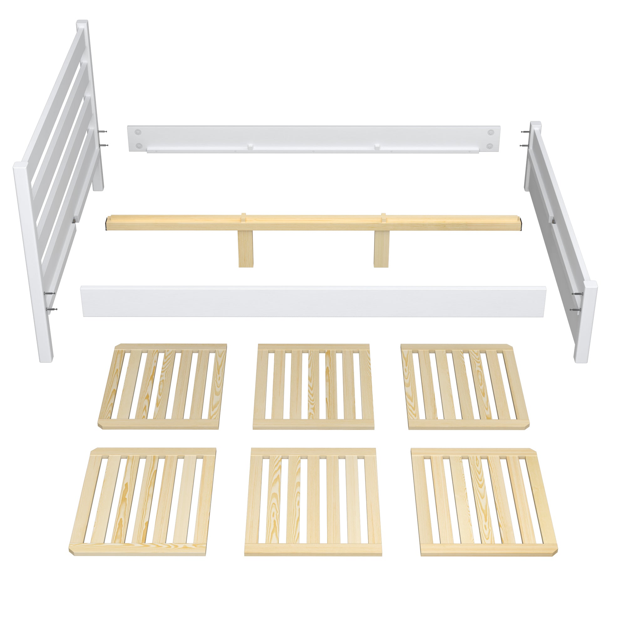 Double bed with drawer natural pine wood – side view, Nizio