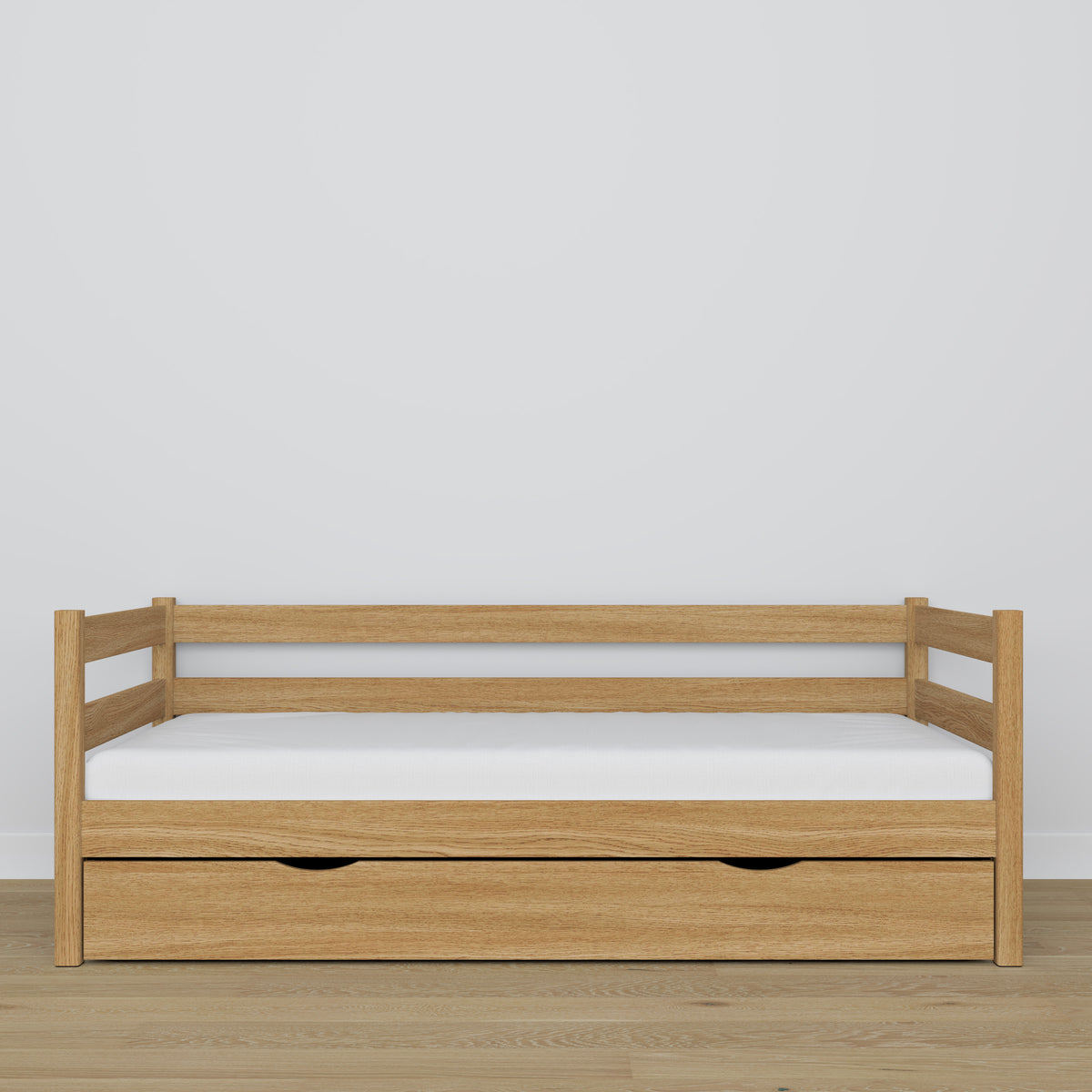 Łóżko sofa z szufladą N01 dąb naturalny – dodatkowy widok, lite drewno dębowe