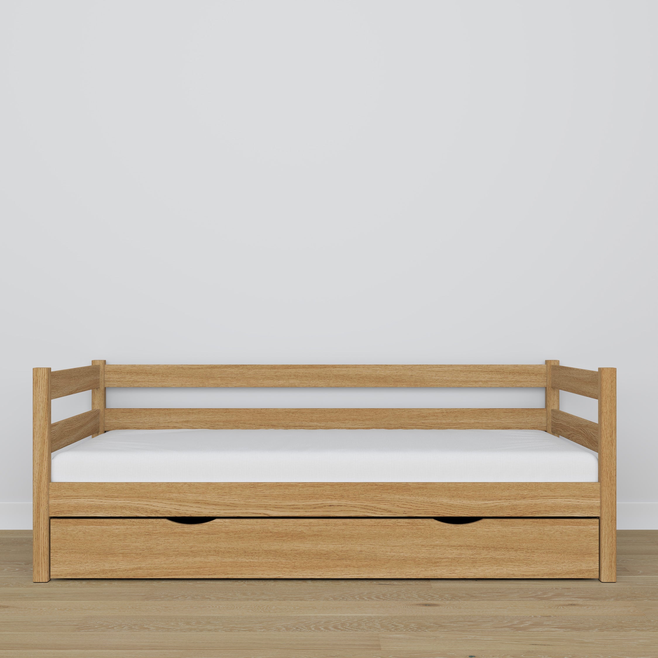 Łóżko sofa z szufladą N01 dąb naturalny – dodatkowy widok, lite drewno dębowe
