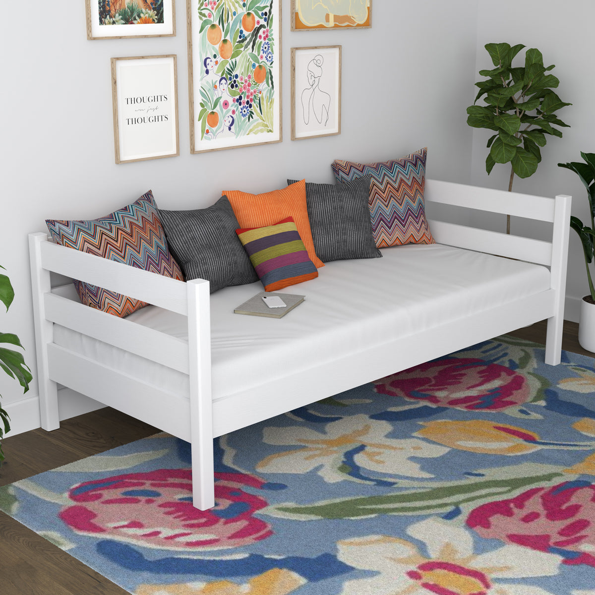 Sofa bed wooden white – side view, shape and proportions of the furniture