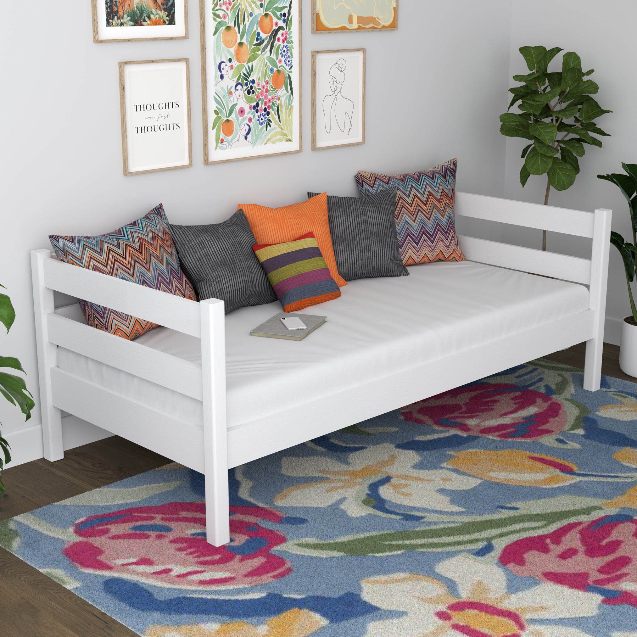 Sofa bed wooden white – side view, shape and proportions of the furniture