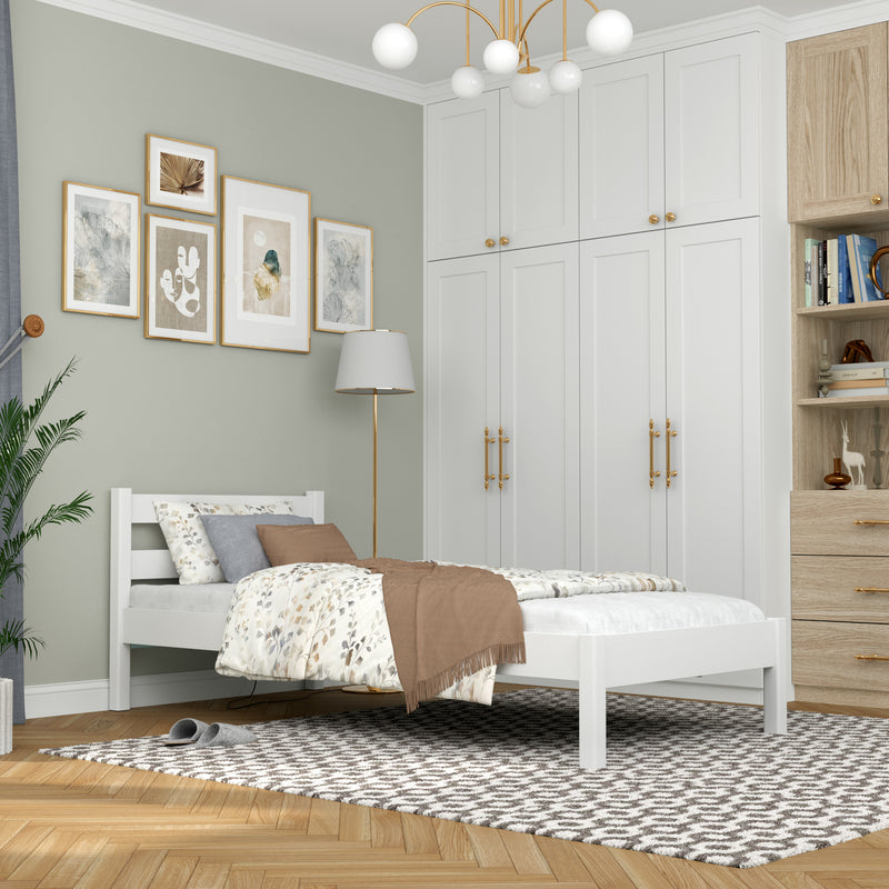 Einzelbett aus Holz weiß – Kinderzimmer, Massivholz, Scandi-Stil
