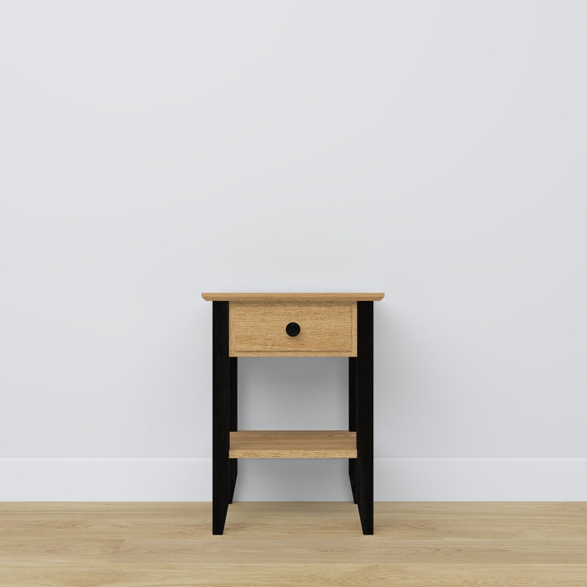 Comodino con cassetto N01 in rovere naturale con nero – camera da letto, stile scandinavo