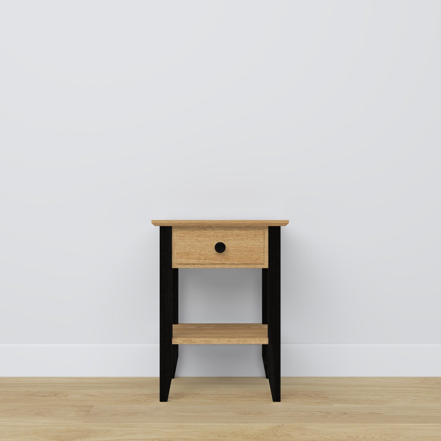 Comodino con cassetto N01 in rovere naturale con nero – camera da letto, stile scandinavo