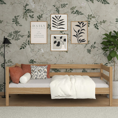 Dębowe łóżko sofa N01 dąb naturalny – widok ogólny, lite drewno dębowe