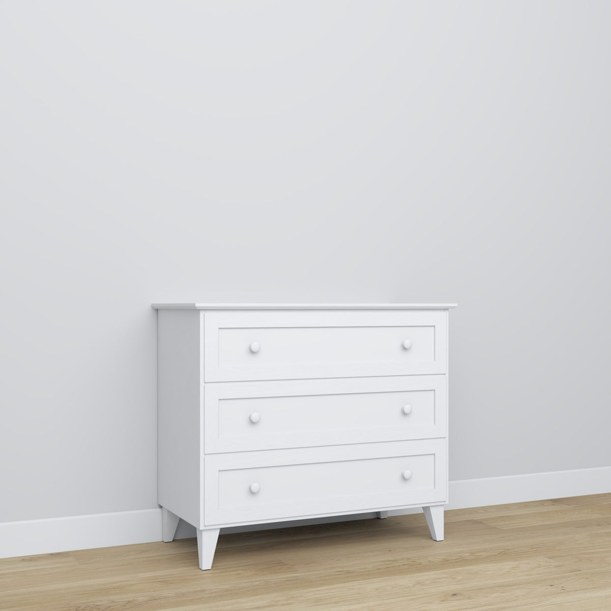 Kommode 3S Holz Weiß – Deckplatte und Details, hohe Qualität Nizio Home