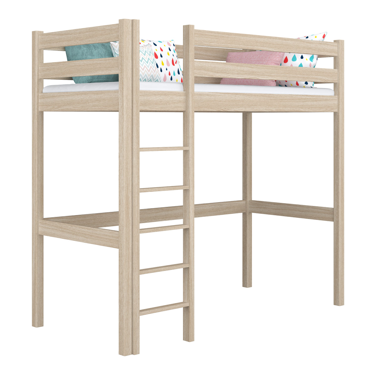 Loft bed bleached oak – oak ladder and safety rail, Nizio Home