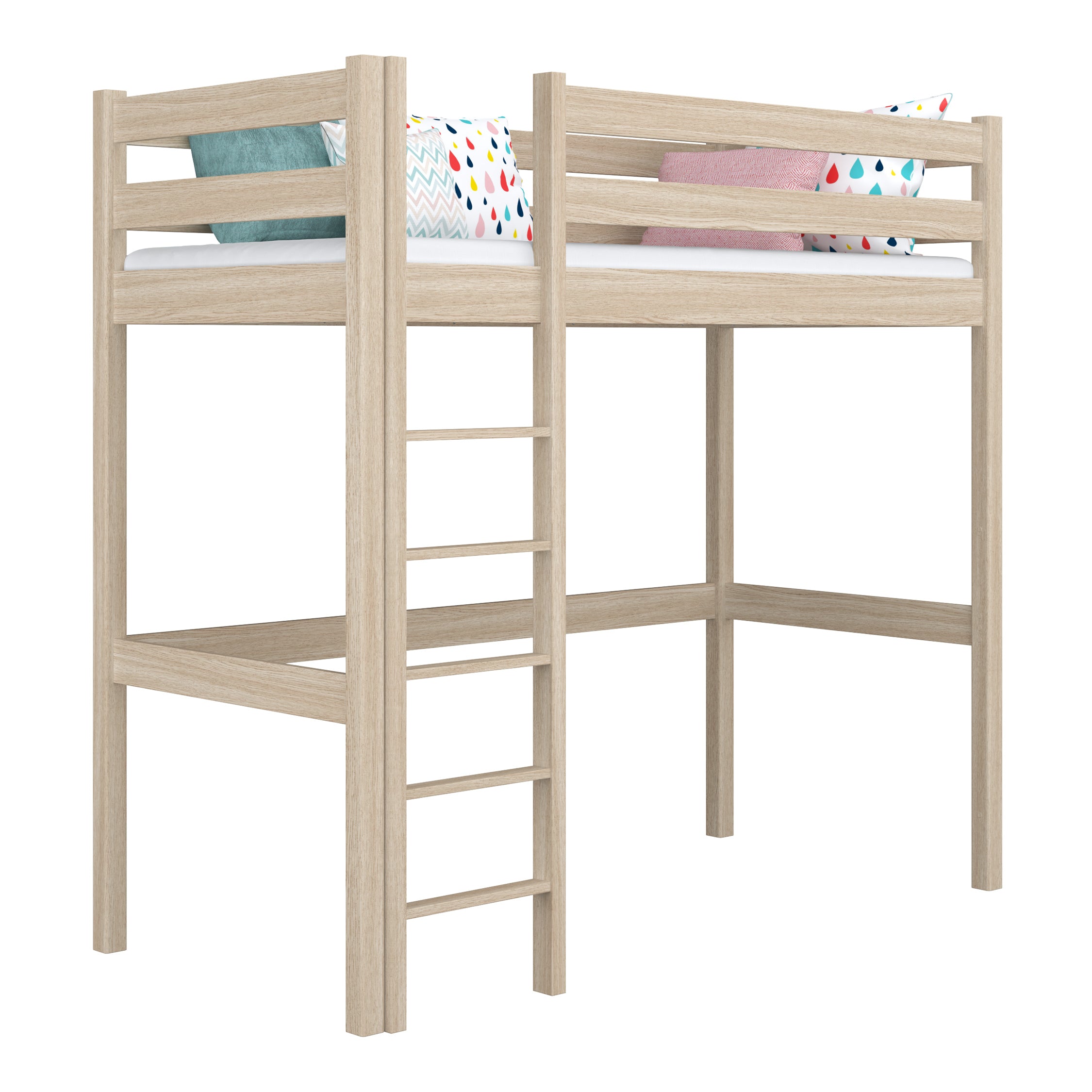Loft bed bleached oak – oak ladder and safety rail, Nizio Home
