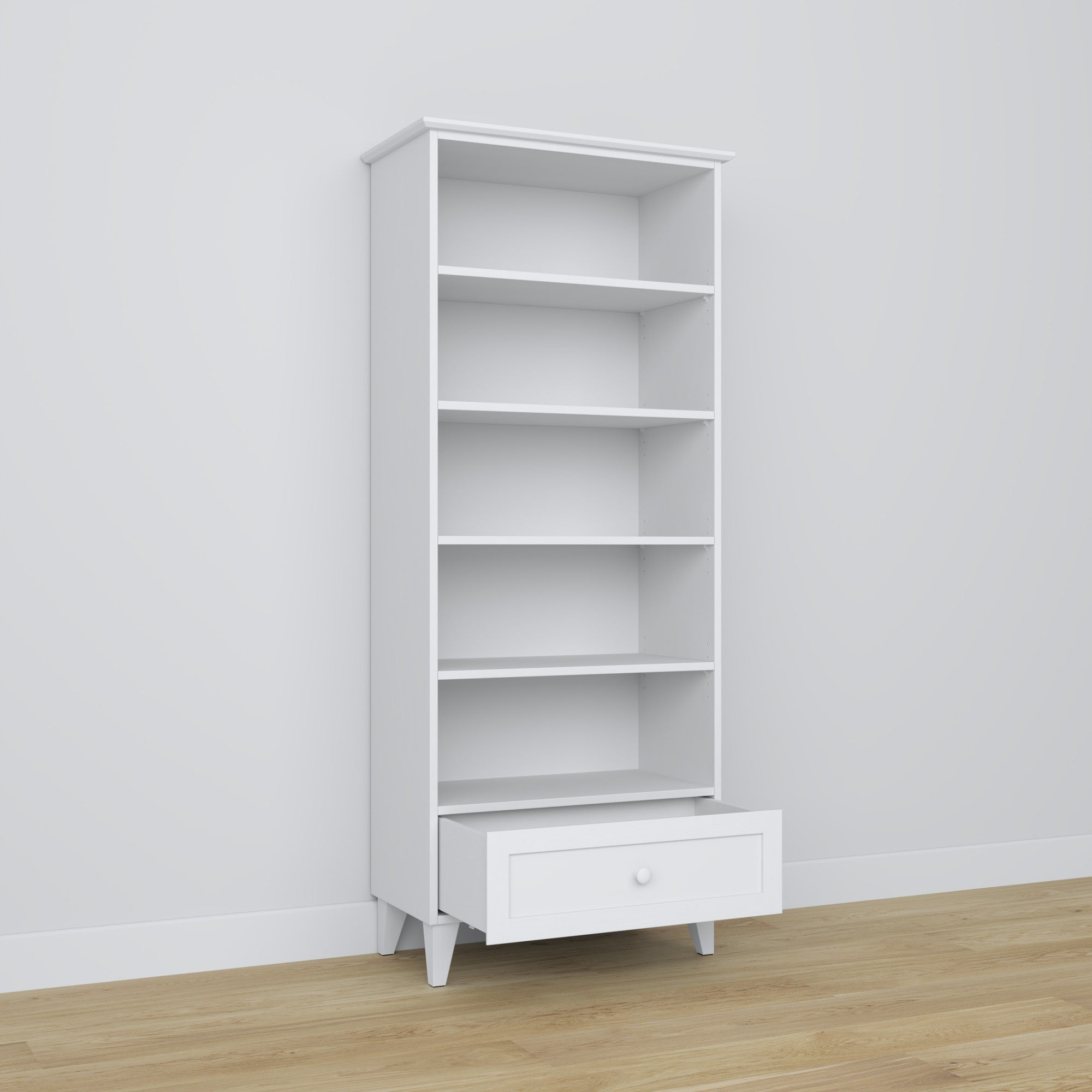 Regal 1S 80 Weiß – Holzelemente, volle Höhe, Frontansicht, Nizio