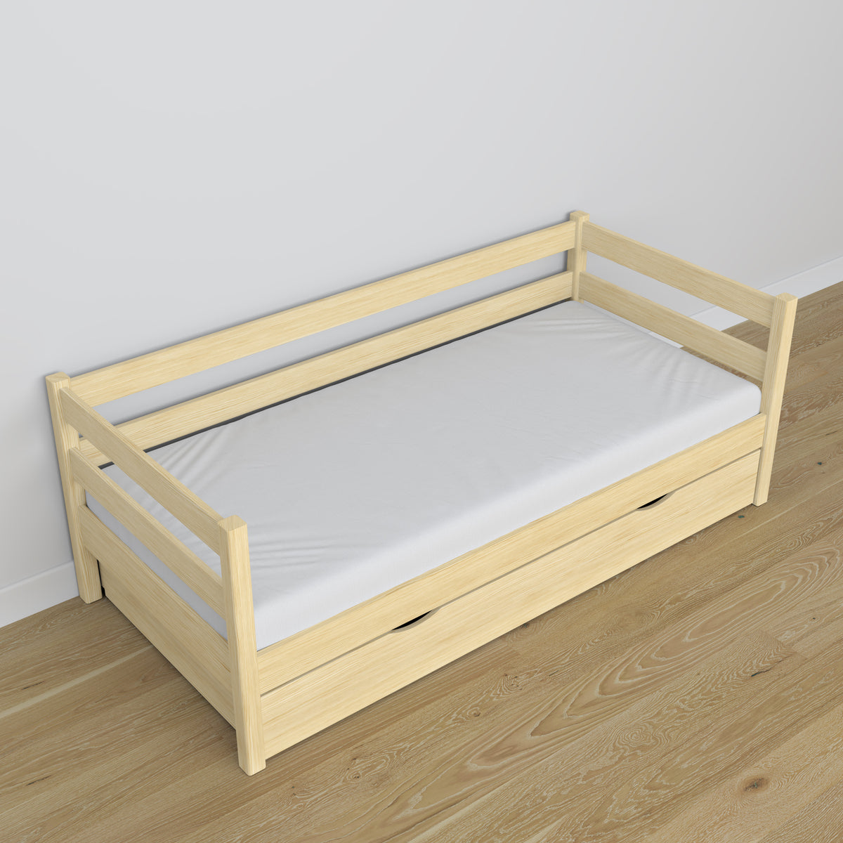 Łóżko sofa z szufladą N01 sosna bezbarwna – dodatkowy widok, polska produkcja
