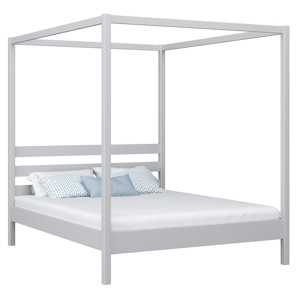Lit double à baldaquin gris – sommier i lattes, en bois, Nizio