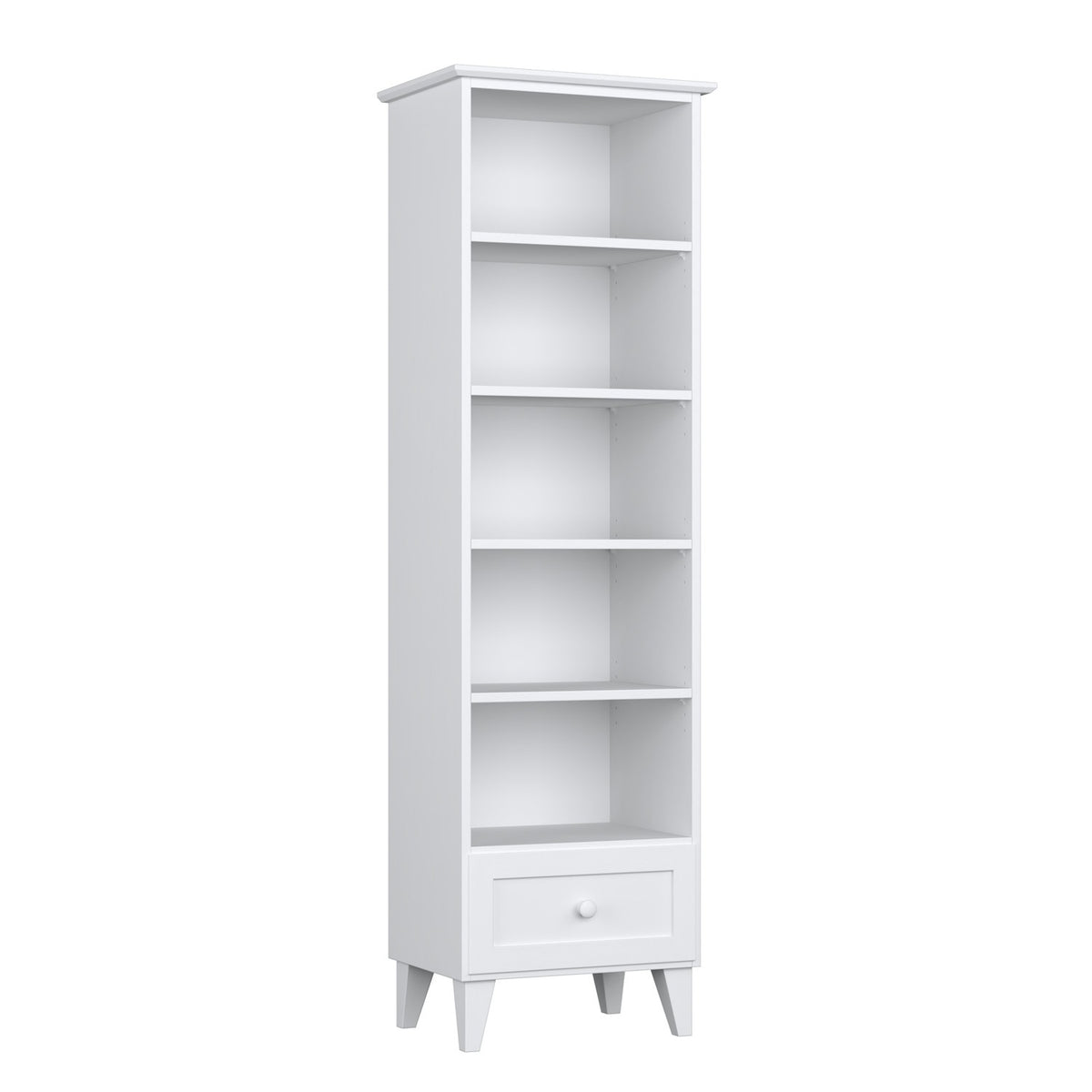 Scaffale 1S 57 bianco in legno – vista laterale, profondità e profiloo