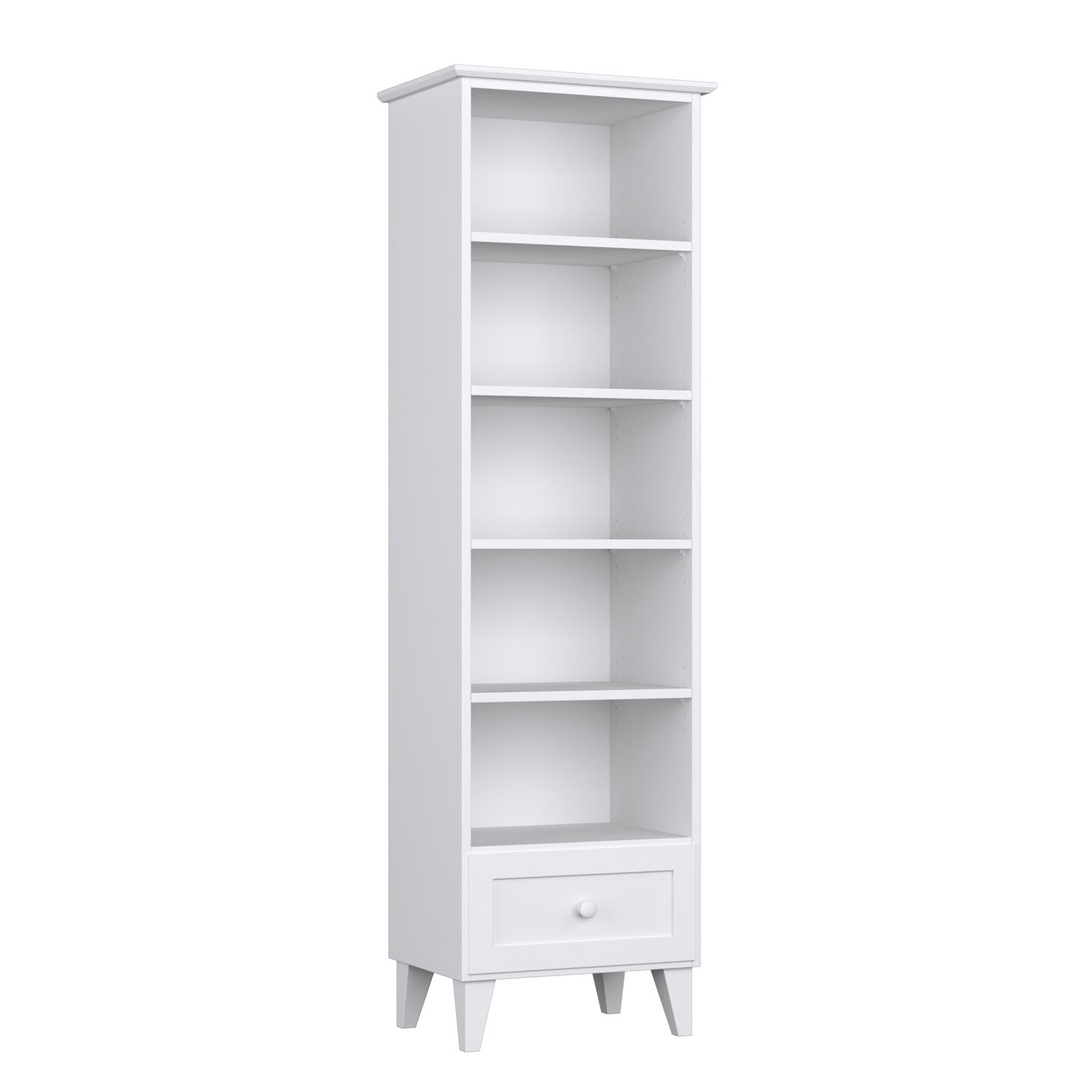 Scaffale 1S 57 bianco in legno – vista laterale, profondità e profiloo
