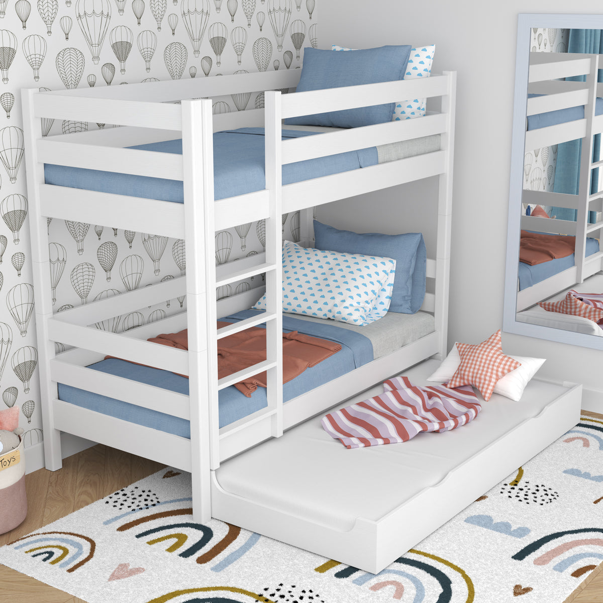 Letto a castello bianco per bambini – cassetto per materasso, in legno, Nizio