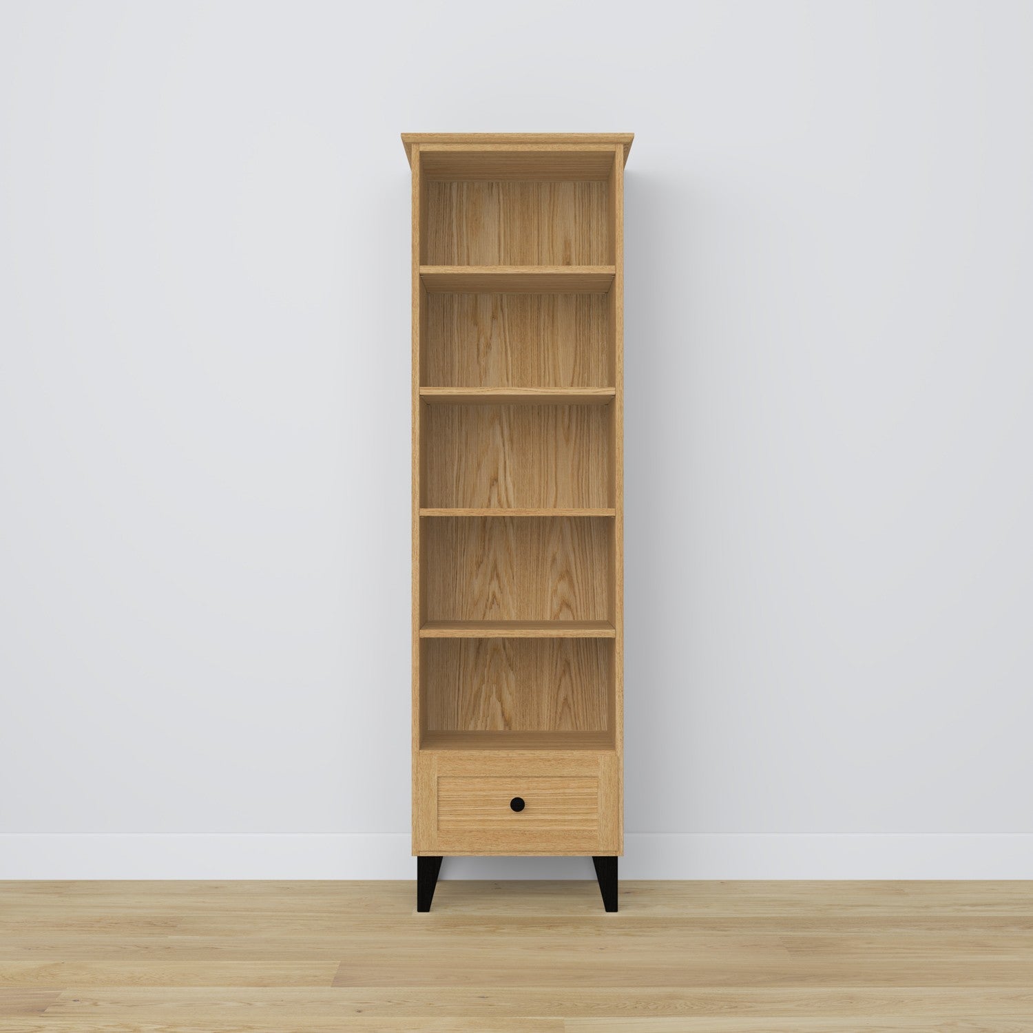 Scaffale con cassetto in rovere naturale con nero 57 cm – salotto e studio, stile scandinavo