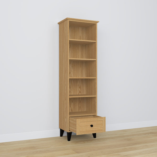 Étagère 1S 57 chêne naturel avec noir en chêne – vue de côté, profondeur i profil