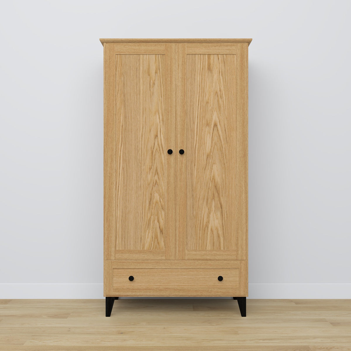 Armadio 2-porteowa con cassetto in rovere naturale con nero – camera da letto, stile scandinavo