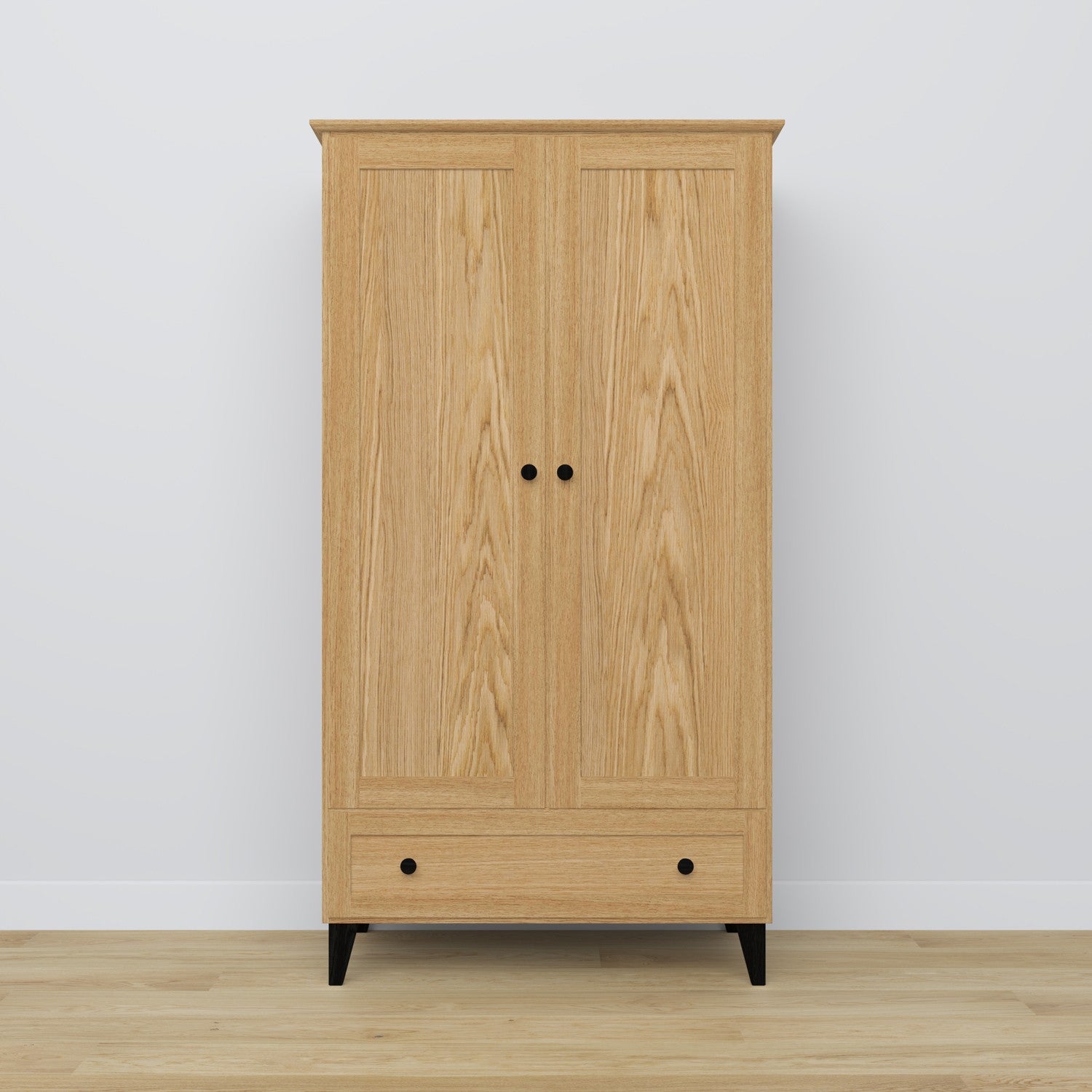 Armadio 2-porteowa con cassetto in rovere naturale con nero – camera da letto, stile scandinavo
